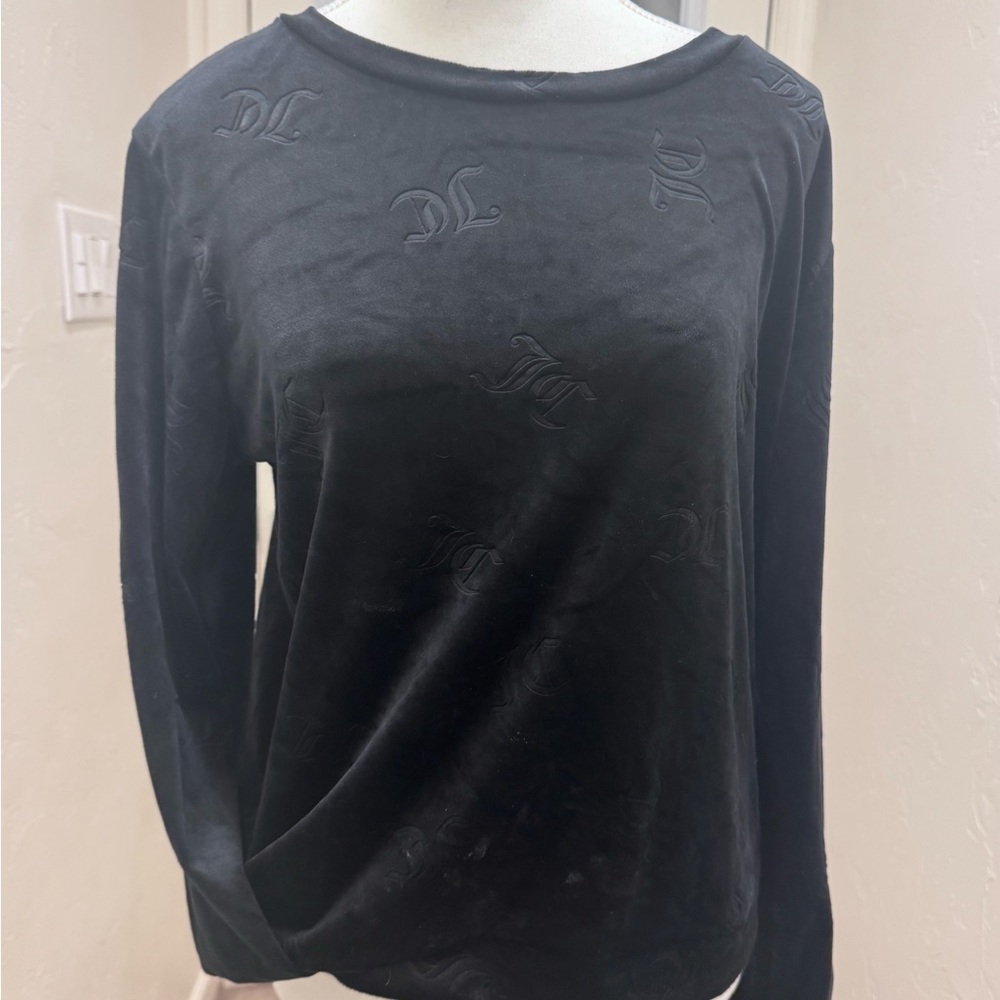Juicy Couture Black Embossed Logo Sleep Top Y2K Lounge Long Sleeve